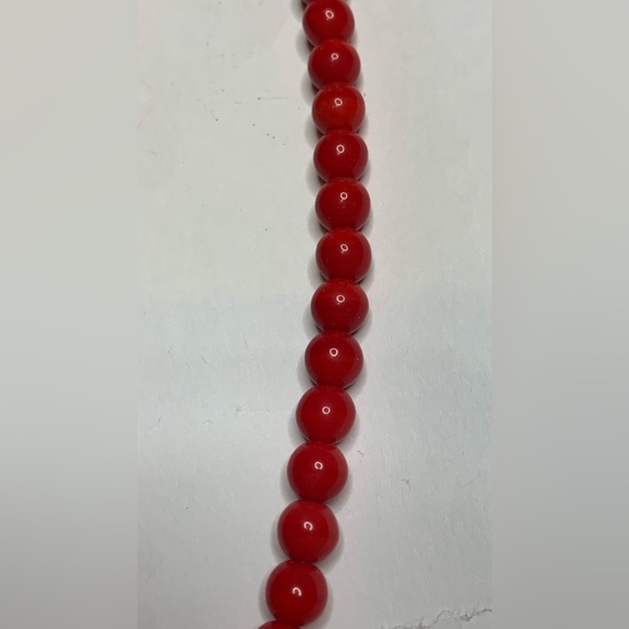 Vintage Cherry Red Plastic Bead Necklace, Long 16 Single Strand Beaded Necklace - Picture 4 of 4